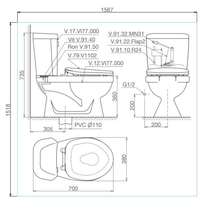 Bản-vẽ-kĩ-thuật-Bồn-cầu-2-khối-VIGLACERA-VI77-nắp-thường
