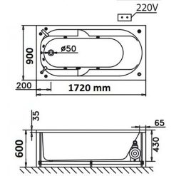 Bản vẽ kĩ thuật Bồn tắm CAESAR MT211AL MT211AR Massage xây 1.7M