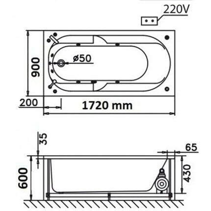 Bản vẽ kĩ thuật Bồn tắm CAESAR MT211AL MT211AR Massage xây 1.7M