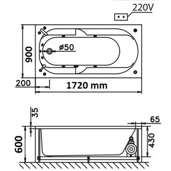 Bản vẽ kĩ thuật Bồn tắm CAESAR MT211AL MT211AR Massage xây 1.7M