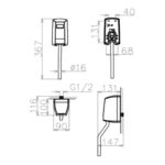 Bản vẽ kĩ thuật Van xả tiểu nam VIGLACERA VG 842 (VGHX02) cảm ứng dùng pin lắp nổi