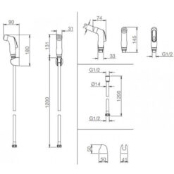 Bản vẽ kĩ thuật Vòi xịt vệ sinh VIGLACERA VG826 (VGXP6) nhựa