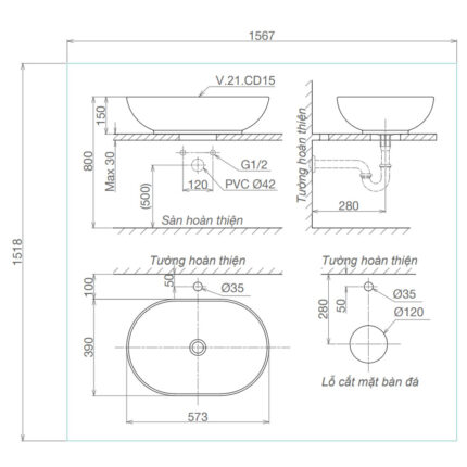 Bản-vẽ-kĩ-thuật-chậu-lavabo-VIGLACERA-CD15-đặt-bàn