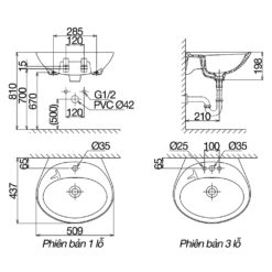 Bản vẽ kĩ thuật chậu lavabo VIGLACERA VTL2 treo tường