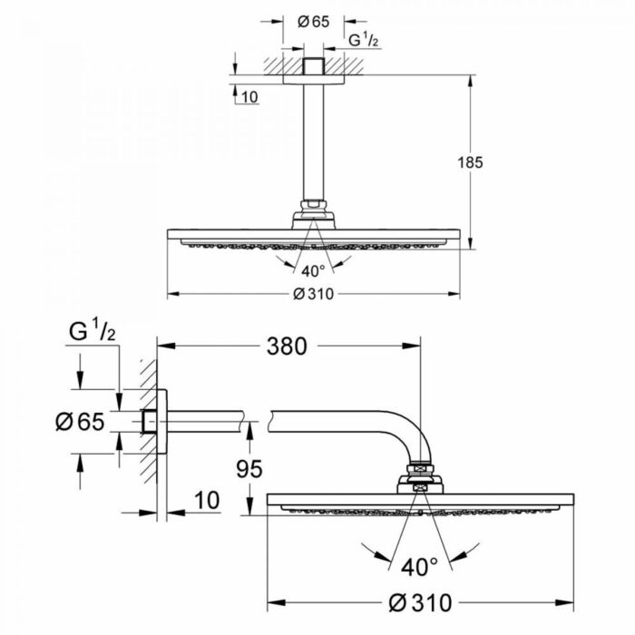 Bát sen âm tường Grohe Rainshower Cosmpolitan 310 26066000 - Ảnh 2