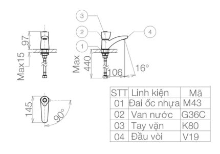Bản vẽ kỹ thuật Vòi lavabo VIGLACERA VG106 chỉ lạnh