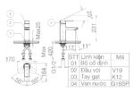 Bản vẽ kỹ thuật Vòi lavabo VIGLACERA VG112 nóng lạnh