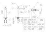 Bản vẽ kỹ thuật Vòi lavabo VIGLACERA VG125 cổ cao nóng lạnh