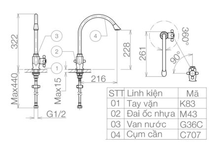 Bản vẽ kỹ thuật Vòi rửa bát VIGLACERA VG707 nước lạnh