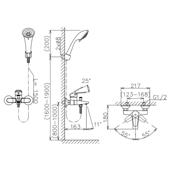 Bản vẽ kỹ thuật Vòi sen tắm VIGLACERA VG568 nóng lạnh