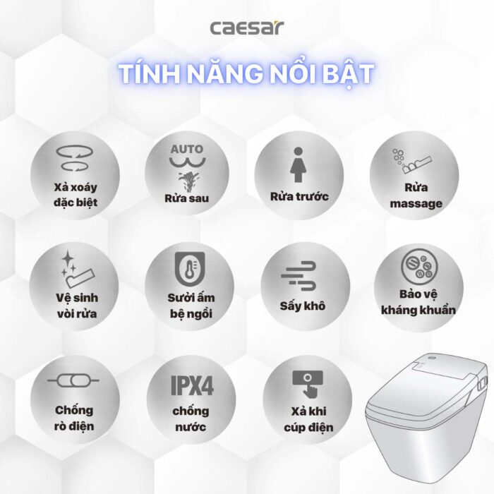 Bồn cầu thông minh CAESAR CA1380H nắp rửa điện tử - Ảnh 4