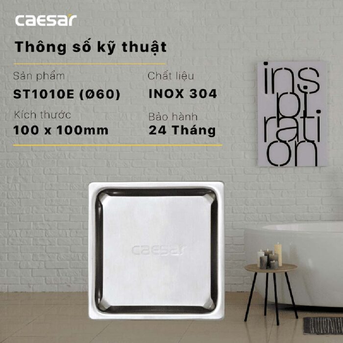 Phễu thoát sàn CAESAR ST1010E 100x100mm phi 60 - Ảnh 6