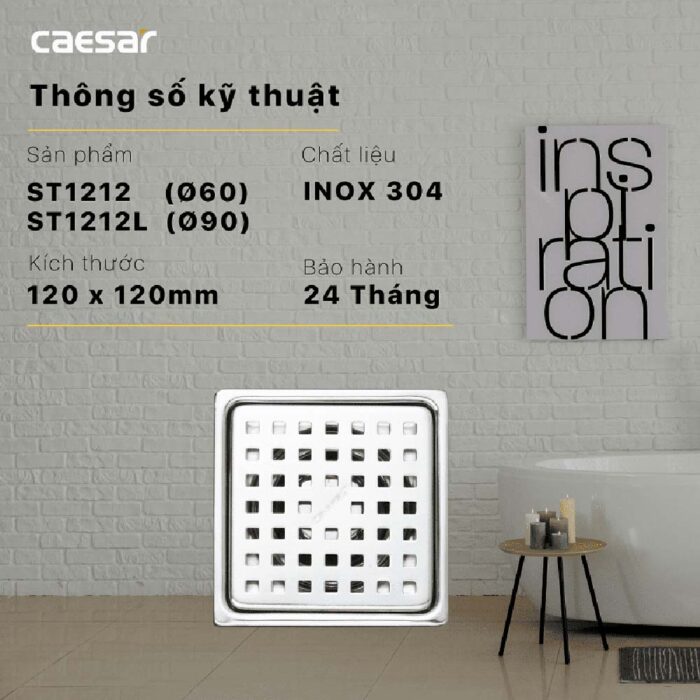 Phễu thoát sàn CAESAR ST1212 120x120mm phi 60 - Ảnh 6