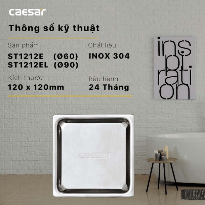 Phễu thoát sàn CAESAR ST1212EL 120x120mm phi 90 - Ảnh 6