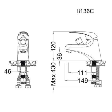 Vòi Lavabô Nóng Lạnh Kết Hợp Sen - B136CU