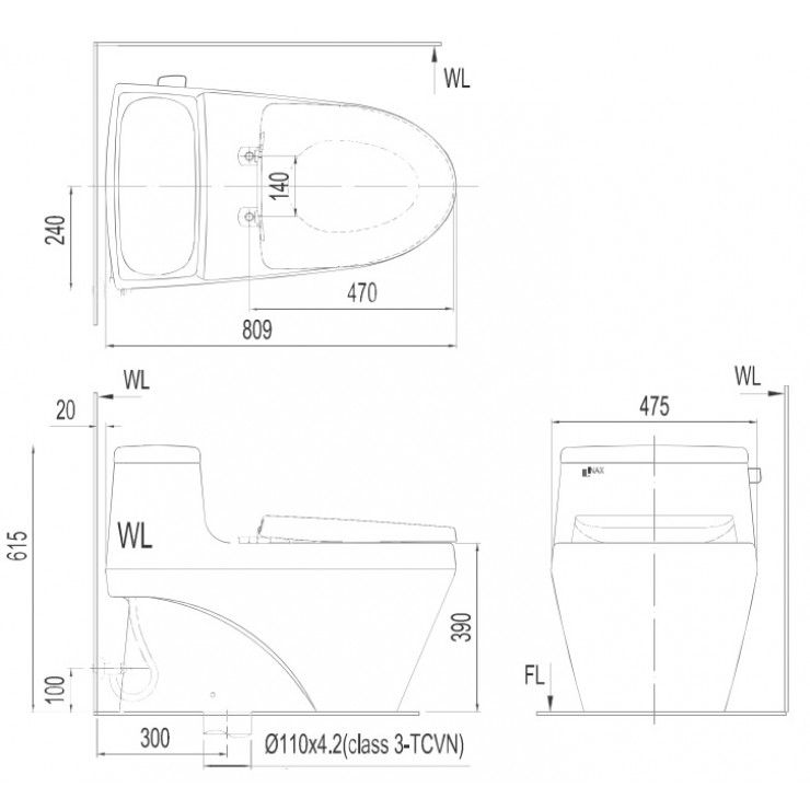 INAX AC-1135 CW-KB22AVN - Bồn cầu thông minh nắp rửa điện tử