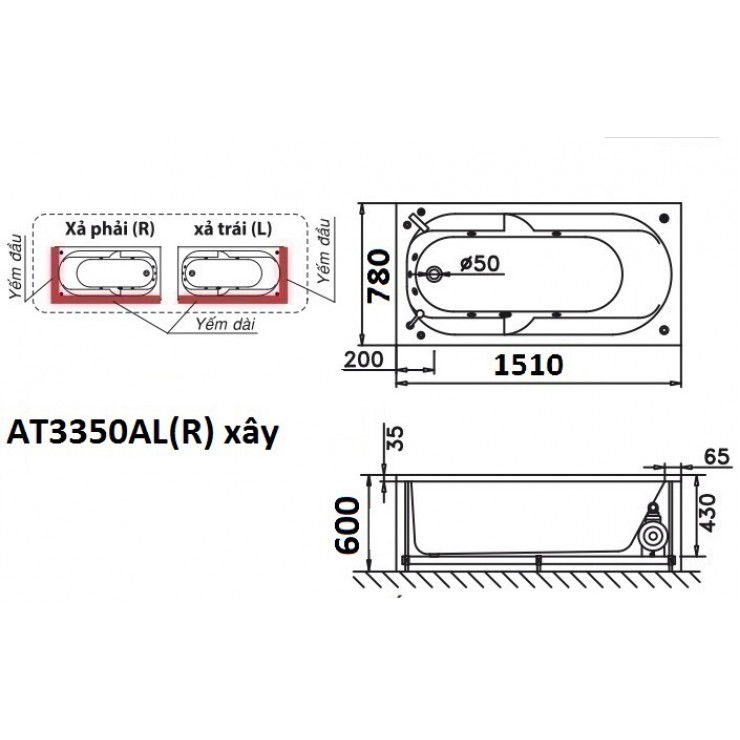 CAESAR AT3350AL/AR - Bồn tắm xây