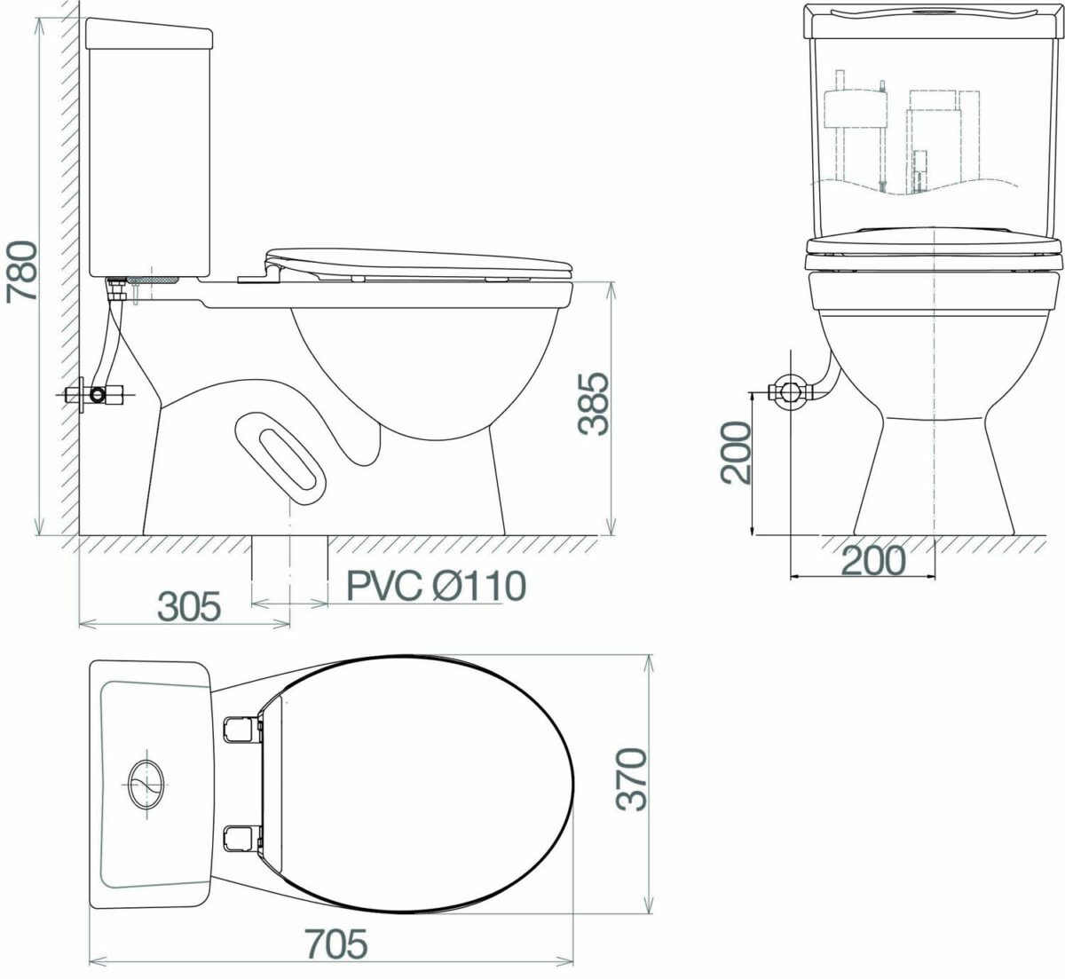 Bồn cầu 2 khối VIGLACERA VT18M nắp thường V1102 - Ảnh 2