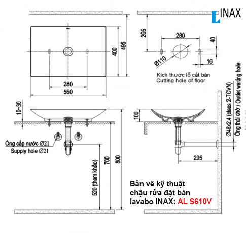 INAX AL-S610V - Chậu lavabo đặt bàn 1 INAX AL-S610V - Chậu lavabo đặt bàn
