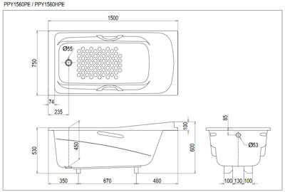 TOTO PPY1560HPE#P/DB501R-2B - Bồn tắm xây ngọc trai