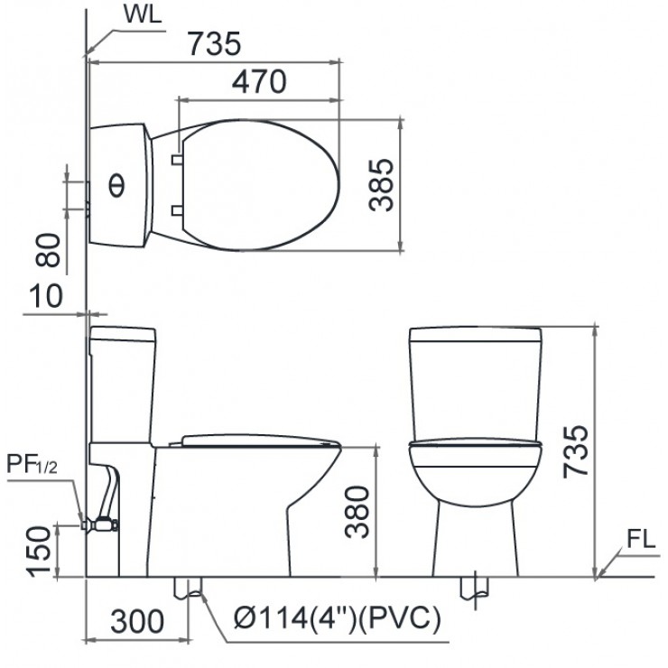 CAESAR CD1340 Thùng T1140 - Bồn cầu 2 khối nắp êm