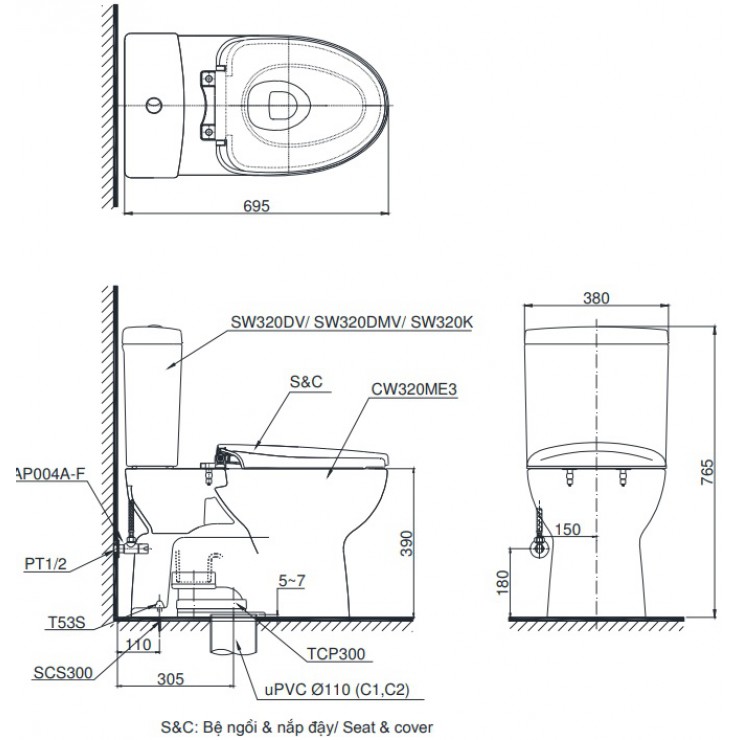TOTO CS325DRT8 - Bồn cầu 2 khối nắp êm TC600VS 1 TOTO CS325DRT8 - Bồn cầu 2 khối nắp êm TC600VS