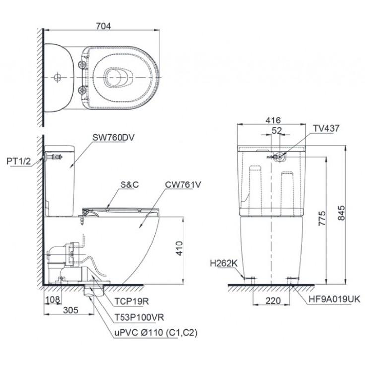 TOTO CS761DW5 - Bồn cầu thông minh nắp rửa điện tử TCF4732A