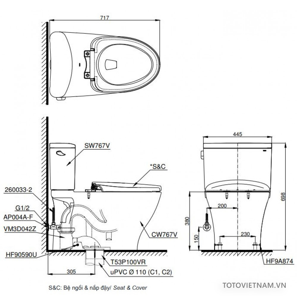 TOTO CS767E2 - Bồn cầu thông minh nắp rửa cơ TCW07S 1 TOTO CS767E2 - Bồn cầu thông minh nắp rửa cơ TCW07S