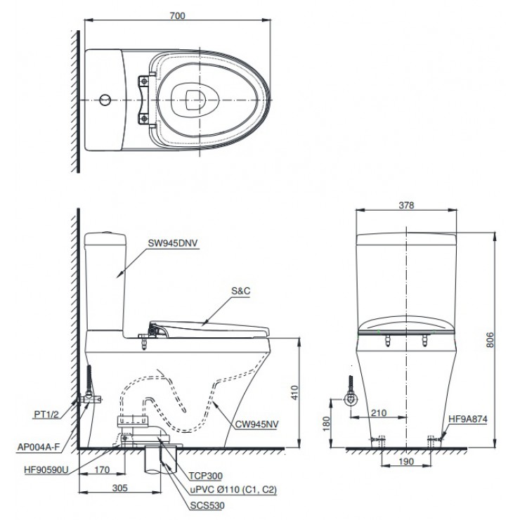 TOTO CS945DNT2 - Bồn cầu 2 khối nắp êm TC393VS 1 TOTO CS945DNT2 - Bồn cầu 2 khối nắp êm TC393VS