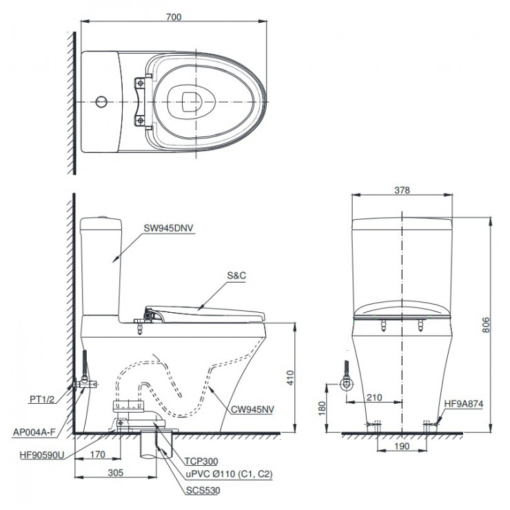 TOTO CS945DNW7 - Bồn cầu thông minh nắp rửa điện tử TCF6631A 1 TOTO CS945DNW7 - Bồn cầu thông minh nắp rửa điện tử TCF6631A