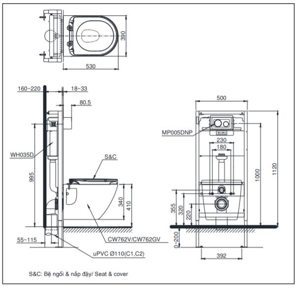 TOTO CW762 WH035D MB005DCP - Bồn cầu treo tường nắp êm 1 TOTO CW762 WH035D MB005DCP - Bồn cầu treo tường nắp êm