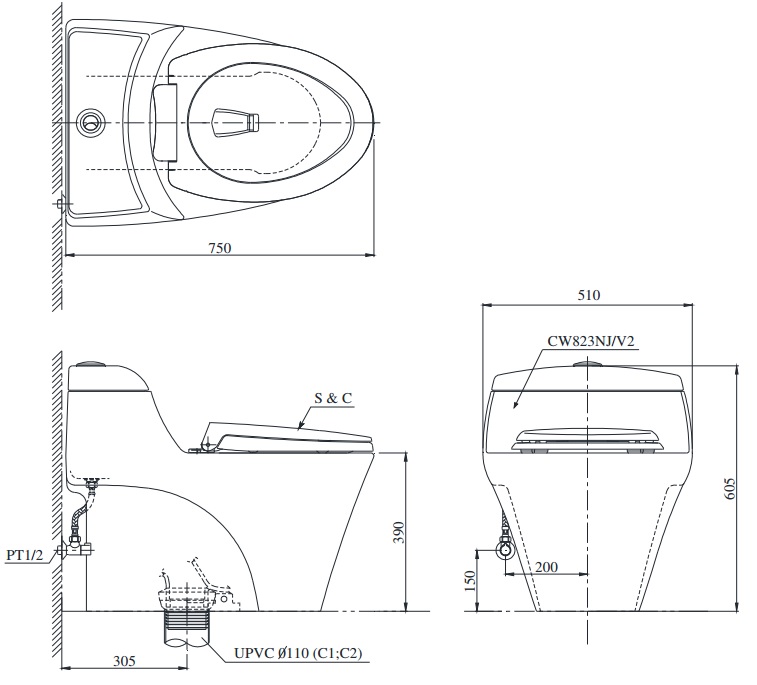 TOTO CW823NWFW4 - Bồn cầu thông minh nắp rửa điện tử TCF4731A