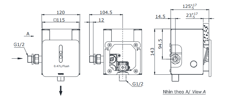 TOTO DUE113UKV1 - Van xả tiểu nam cảm ứng dùng pin