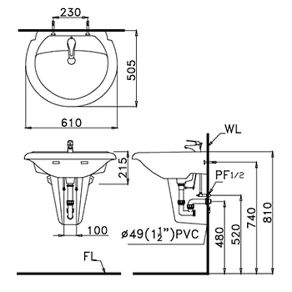 CAESAR P2439 - Chân Chậu lavabo lửng