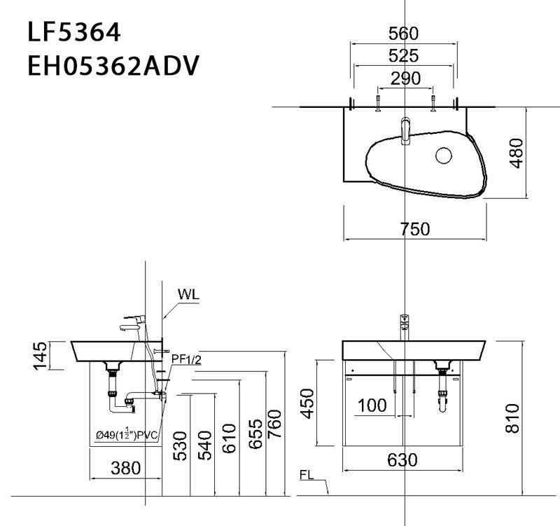CAESAR LF5364 EH05362ADV - Tủ lavabo