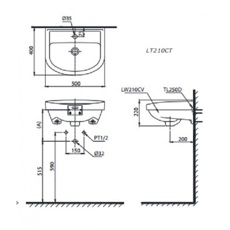 TOTO LT210CTR - Chậu lavabo treo tường 1 TOTO LT210CTR - Chậu lavabo treo tường