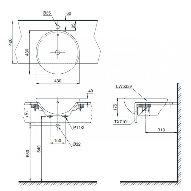 TOTO LT533R - Chậu lavabo bán âm