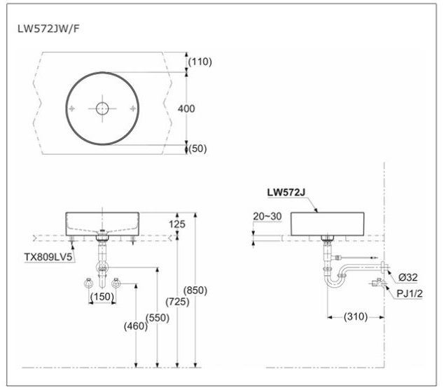 TOTO LW572JW/F - Chậu lavabo đặt bàn 1 TOTO LW572JW/F - Chậu lavabo đặt bàn