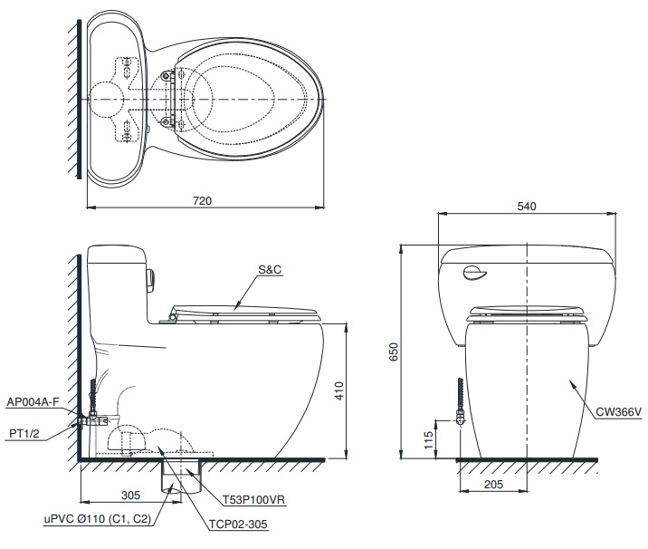 TOTO MS366W11 - Bồn cầu thông minh nắp rửa điện tử TCF4911Z