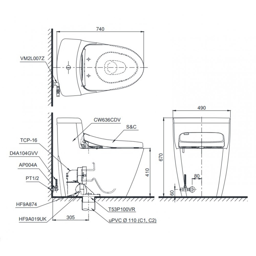 TOTO MS636CDW10 - Bồn cầu thông minh nắp rửa điện tử