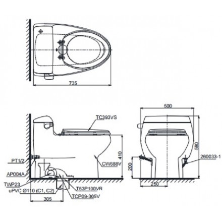 TOTO MS688T3 - Bồn cầu 1 khối nắp êm TC385VS 1 TOTO MS688T3 - Bồn cầu 1 khối nắp êm TC385VS