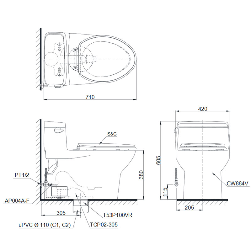 TOTO MS884W6 - Bồn cầu thông minh nắp rửa điện tử TCF6531Z 1 TOTO MS884W6 - Bồn cầu thông minh nắp rửa điện tử TCF6531Z