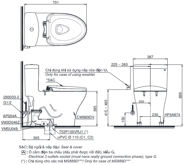 TOTO MS889DE4 (MS889DRE4) - Bồn cầu thông minh nắp rửa cơ TCW1211A 1 TOTO MS889DE4 (MS889DRE4) - Bồn cầu thông minh nắp rửa cơ TCW1211A