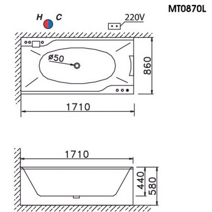 CAESAR MT0870L/R - Bồn tắm massage chân yếm
