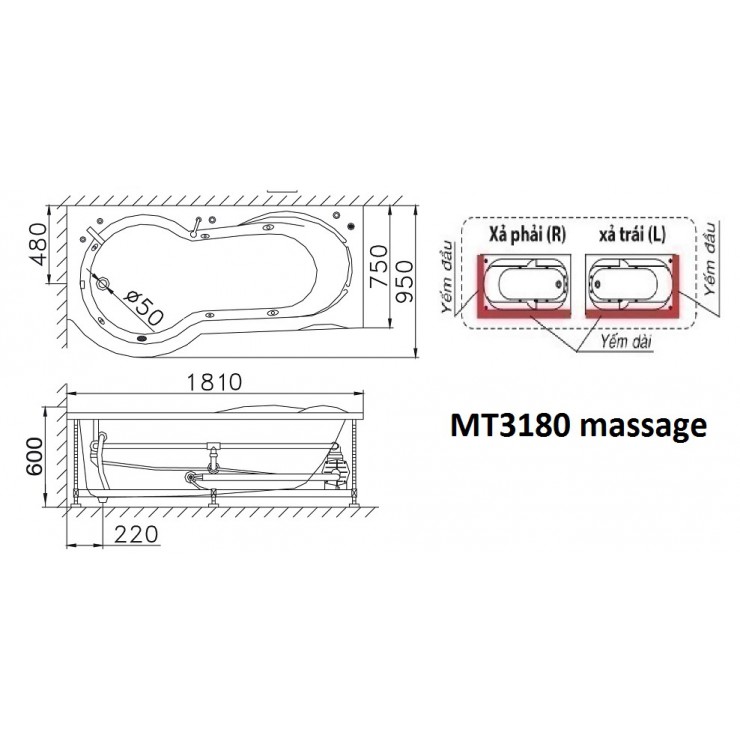 CAESAR MT3180AL/AR - Bồn tắm massage xây