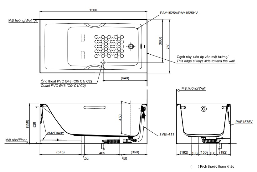 TOTO PAY1525HVC#W/TVBF411 - Bồn tắm chân yếm