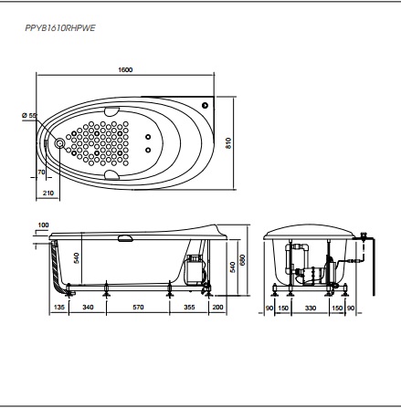 TOTO PPYB1610RHPWE#P - Bồn tắm xây massage ngọc trai 1 TOTO PPYB1610RHPWE#P - Bồn tắm xây massage ngọc trai