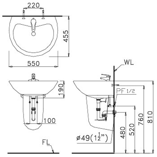 CAESAR L2155 - Chậu lavabo treo tường