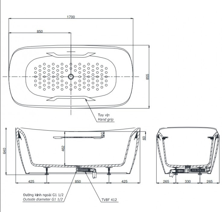 TOTO PJY1734HPWEN#MW/TVBF412 - Bồn tắm lập thể đá cẩm thạch