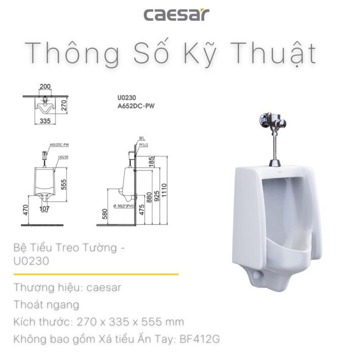 Bồn tiểu nam CAESAR U0230 treo tường - Ảnh 3